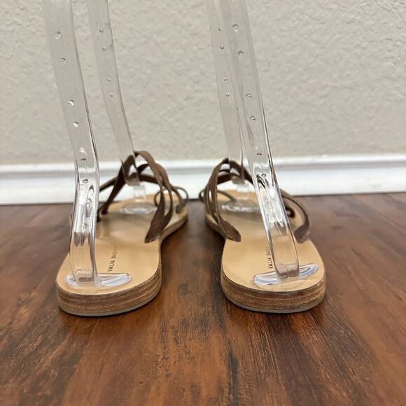 VALIA GABRIEL Sandals Taupe Leather Toe-Ring Flat Slide - Picture 7 of 10